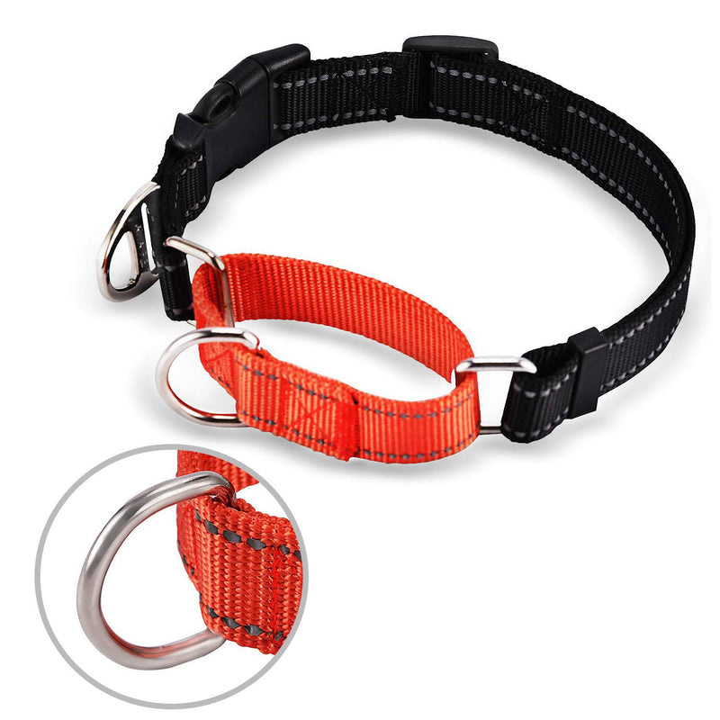 PETTOM Martingale Heavy Duty Nylon Dog Collar, Half Choke Training Collar for Medium Large Dogs, Adjustable with Easy On-off Buckle (L: 48-65 CM, Black) L: 48 - 65 CM - PawsPlanet Australia