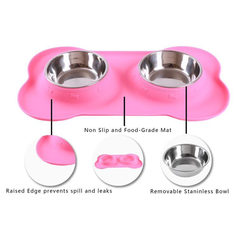 [Australia] - Hubulk Pet Dog Bowls 2 Stainless Steel Dog Bowl with No Spill Non-Skid Silicone Mat + Pet Food Scoop Water and Food Feeder Bowls for Feeding Small Medium Large Dogs Cats Puppies S(for Puppies) Pink 