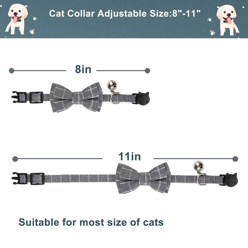 Cat Collar,2 Pack Kitten Collar Adjustable-Pet Collars for Boy Cats-Breakaway Cat Collar with Bow Tie and Bell-Ideal Gift for Kitty Puppy (Classcial-Black+Gray) Classcial-Black+Gray - PawsPlanet Australia