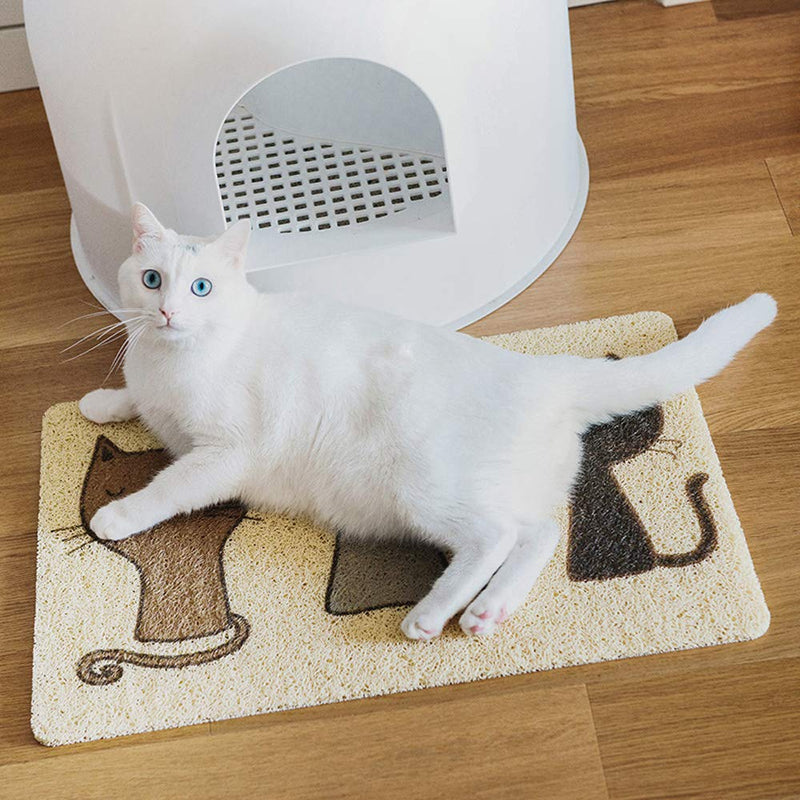 Cat Litter Mat,Super Cute Cat Feeding Placemat for Puppy Pet Food Catching,Water-Resistant,Durable and Easy to Clean. creamy white - PawsPlanet Australia