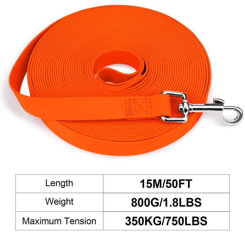 Dynmeow Tow Lead for Dogs, 5M 10M 15M 20M Waterproof Long Dog Lead for Dog Training, Training Lead for Medium and Large Dogs, Orange, 15M 15m (Pack of 1) - PawsPlanet Australia