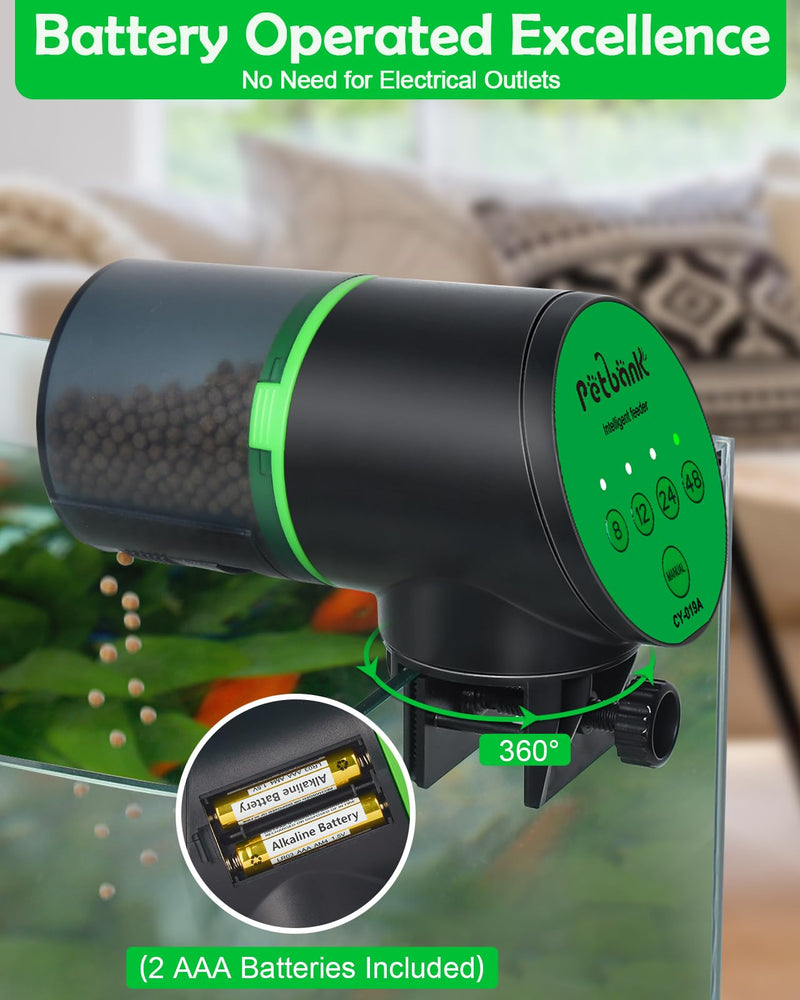 Petbank Automatic Fish Feeder for Aquarium - Auto Fish Food Dispenser Battery Operated Vacation Timer Fish Feeder Automatic Dispenser with 2 AAA Batteries Included CY-019A - PawsPlanet Australia