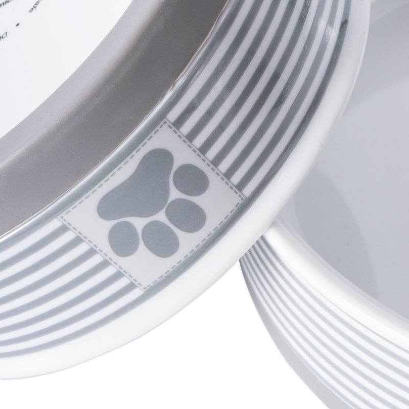 [Australia] - Bone Dry DII Paw Patch & Stripes Ceramic Pet Bowl for Food & Water with Non-Skid Silicone Rim for Dogs and Cats Large Gray 