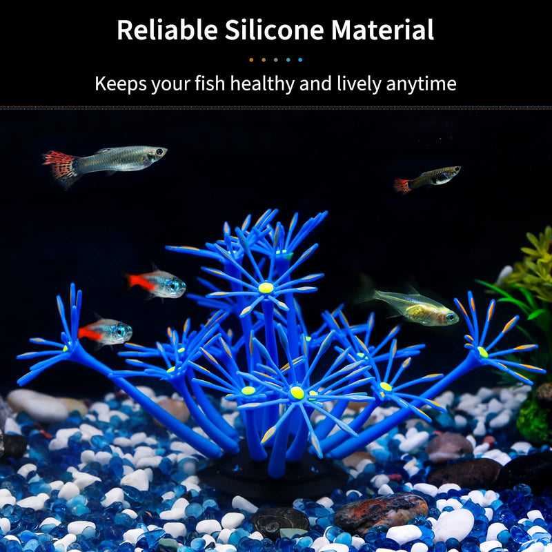 Uniclife Glowing Effect Sunflower Artificial Decoration Silicone Ornament for Fish Tank Aquarium with Suction Cup Blue - PawsPlanet Australia