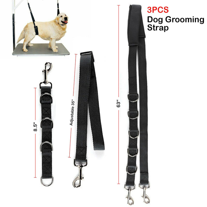 YNR Young & Relentless 3 Pcs Pet Dog Grooming Harness Strap Noose Restraint Belly Pad Nylon Leash Neck and Haunch Holder Grooming Adjustable Table Rope (Black) Black - PawsPlanet Australia