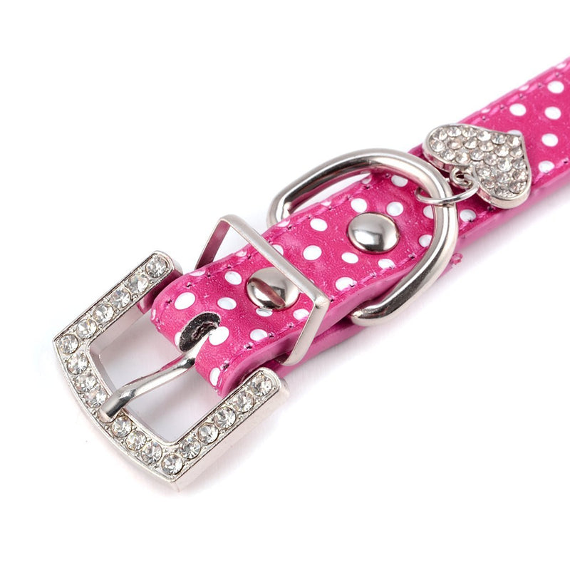 BbearT® Pet Dog Collar,Bling Rhinestone Love Pendant Small Puppy Dog Cat Collar Lovely Polka Dot PU Leather Pet Collars for Small Dog Medium Dogs Girls (S-37cm, Pink) S--37cm - PawsPlanet Australia