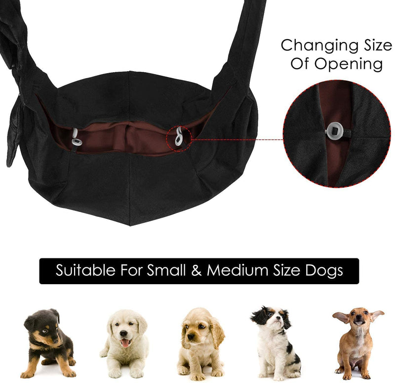 Nasjac Pet Dog Sling Carrier, Small Puppy Cat Hand Free Carry Doggie Papoose Trip Carrie Tote Bag with Front Pocket Safety Belt Adjustable Padded Shoulder Strap Carrying for Outdoor Walking Black For Pets 12-18lbs - PawsPlanet Australia