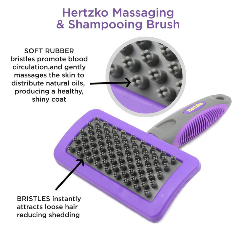 [Australia] - Hertzko Pet Brush Dog Cat Grooming Deshedding Comb for Bathing, Shampooing and Massaging Dogs and Cats with Short or Long Hair - Soft Rubber Bristles Removes Loose & Shed Fur from Your Pet’s Coat 