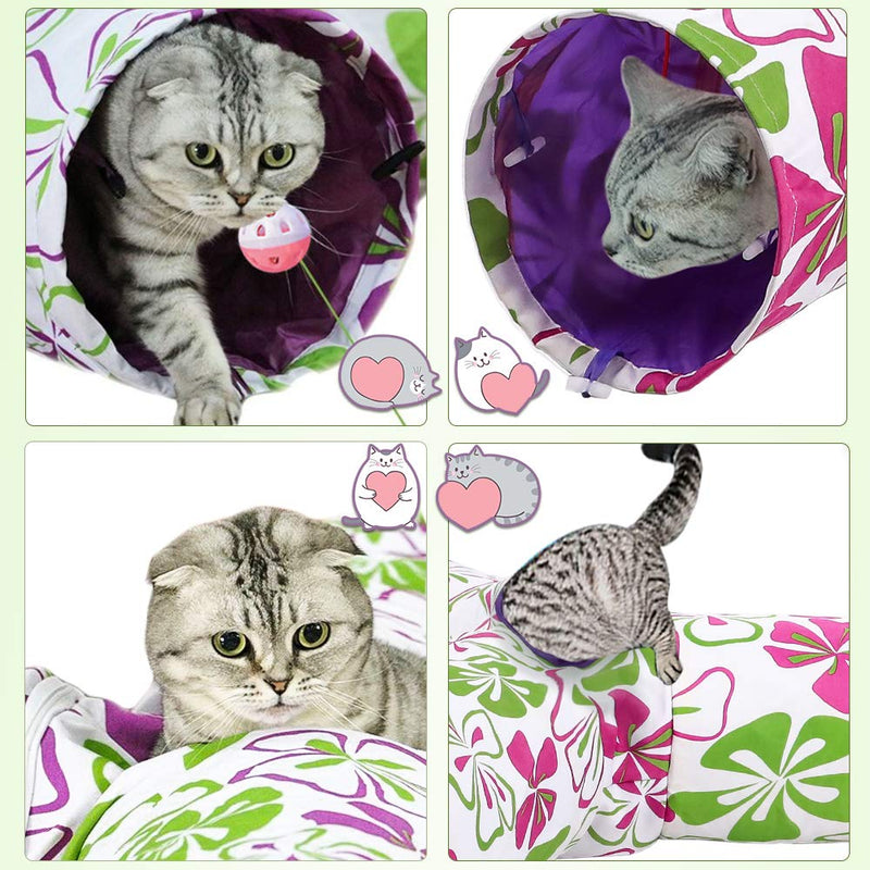 FUNFLOWERS Cat Tunnel Toy with Interactive Bell Toy & Plush Hanging Ball, Quickly Collapsible 3-Way Play Tunnels for Indoor Cats and Convenient for Their Travels - PawsPlanet Australia