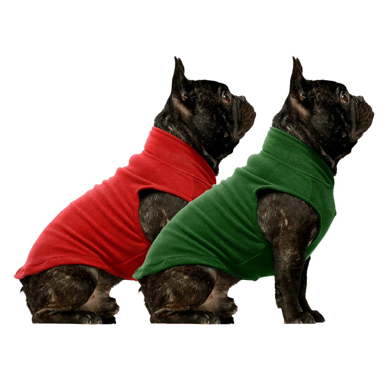 [Australia] - Fitwarm 2-Pack Fleece Dog Clothes Doggie Shirts Puppy Outfits Pet Stretchy Vest X-Small Red-Green 