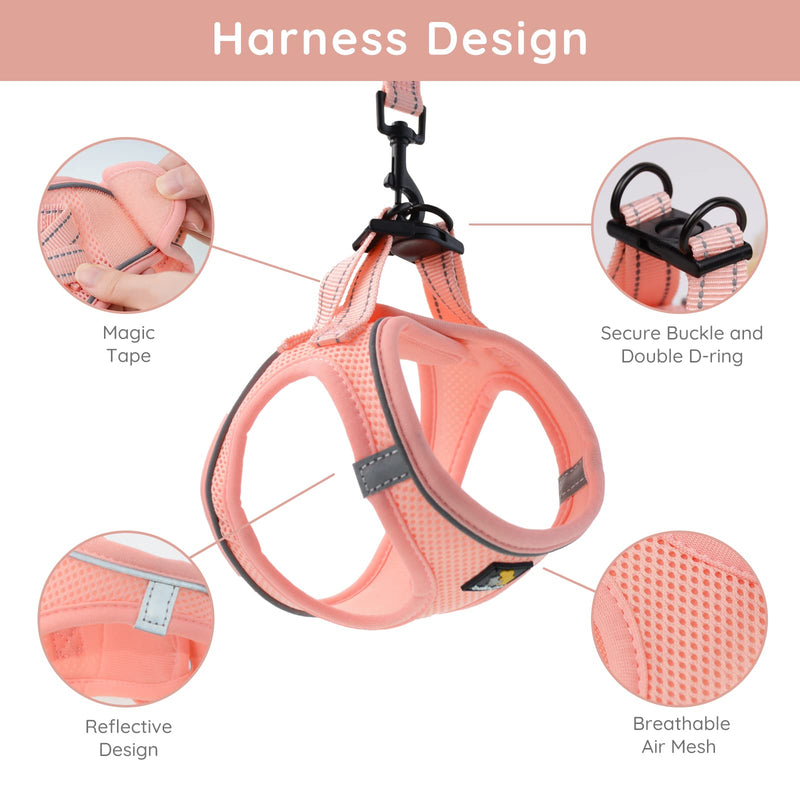 BELLA & PAL Dog Harness with Leash Set, Step in Vest Harness for Small and Medium Dogs, No Pull Harness for Puppy Dogs Medium Dogs, Air Mesh Dog Vest Harness, Pink, XS Coral Pink - PawsPlanet Australia