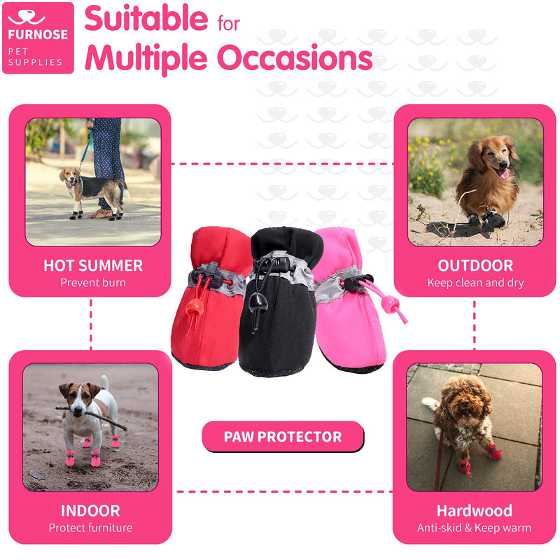 FURNOSE Dog Shoes for Hot Pavement,Non Slip Dog Boots Puppy Shoes for Small Medium Dogs with Reflective Straps, Paw Protectors for Dogs 4 PCS Size 3: 1.37"(W) Pink - PawsPlanet Australia