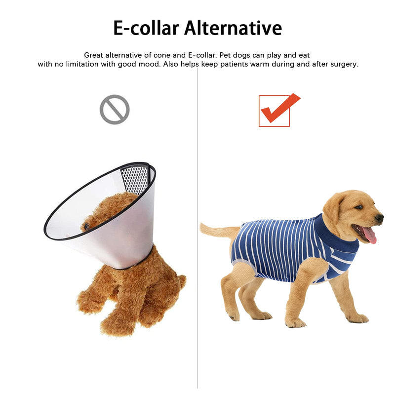 oUUoNNo Dog Healing Suits, Surgical Recovery for Female Male Abdominal Wounds, Spay or Skin Diseases, Cone E-Collar Alternatives (L, Stripe Blue) L - PawsPlanet Australia