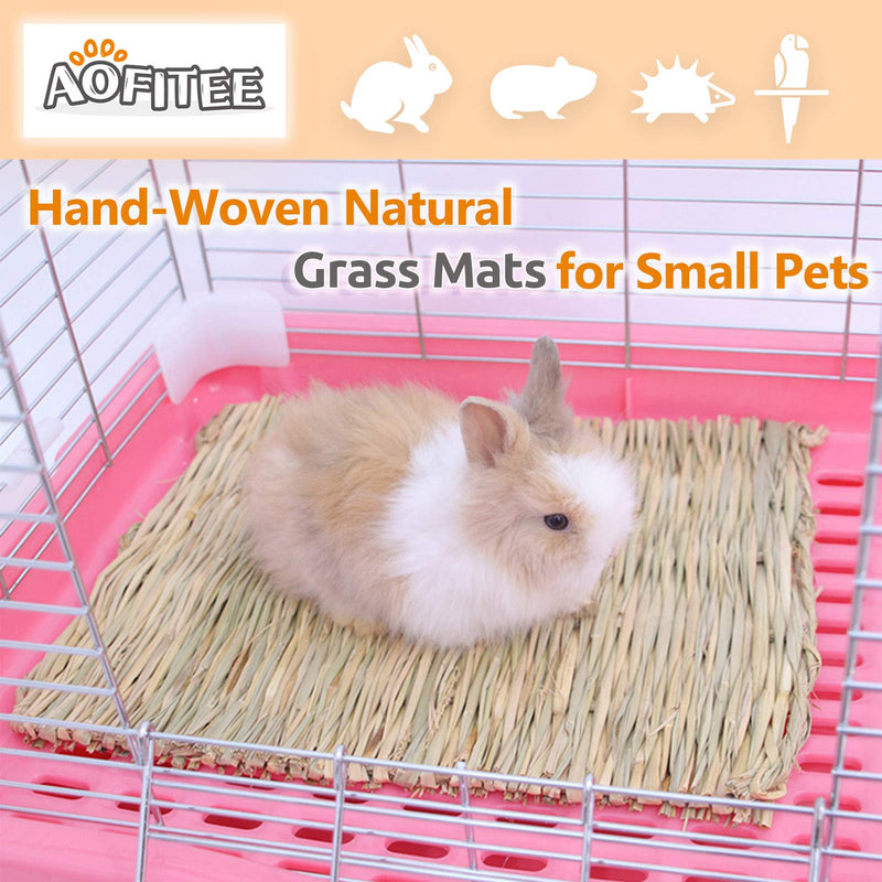 AOFITEE Rabbit Bunny Grass Mat, Natural Straw Woven Bed Mat for Small Animal, Grass Bedding Nest Chew Toy Bed Play Toy for Rabbit Guinea Pig Hamster Rat Parrot (Pack of 3/5) 3 Pack - PawsPlanet Australia