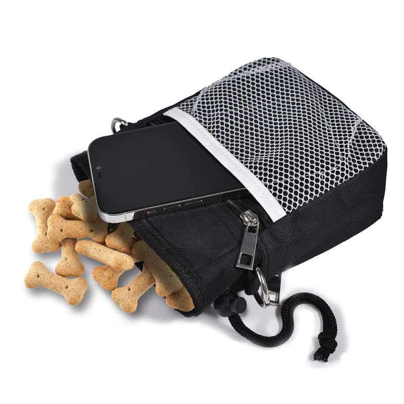 Reopet Waterproof Dog Treat Pouch Bag with Multiple Pockets,Waterproof,Adjustable Belt 3 Ways to Wear, Built-in Poo Bag Dispenser, Hands Free Carries for Brilliant for Walking Outside,Grey&Black Black - PawsPlanet Australia