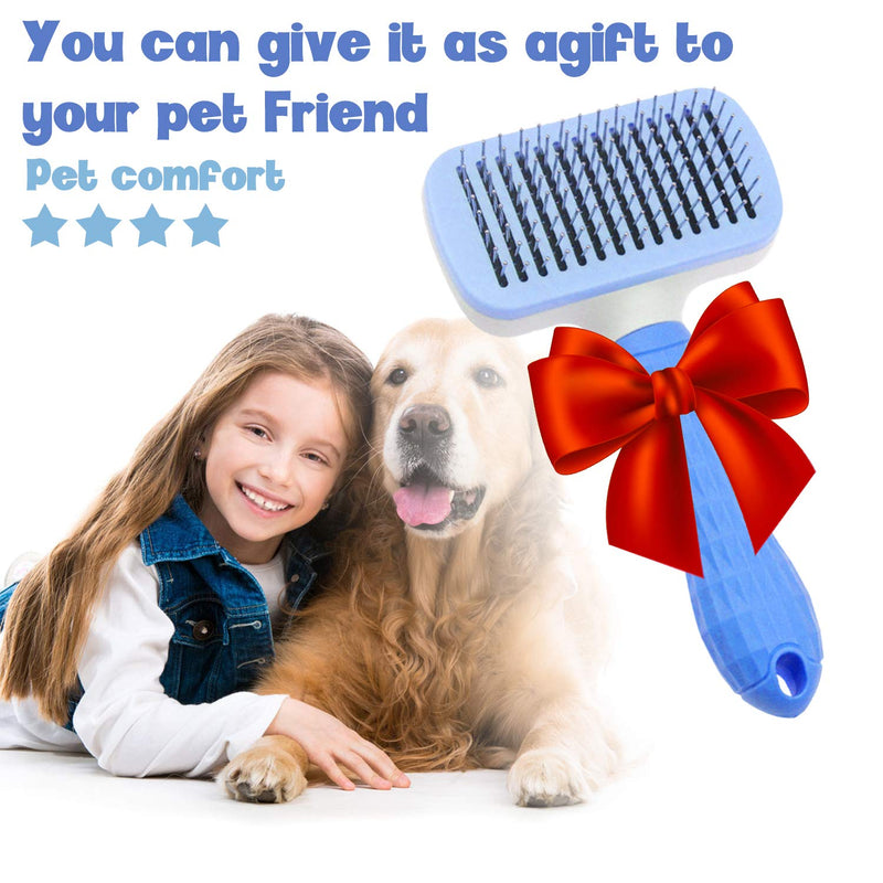 CTCK Self Cleaning Slicker Brush for Dogs and Cats,Pet Grooming Tool, Slicker Brush for Shedding and Grooming Pet Hair - for Large or Small Dog Cat with Long Hair Blue - PawsPlanet Australia