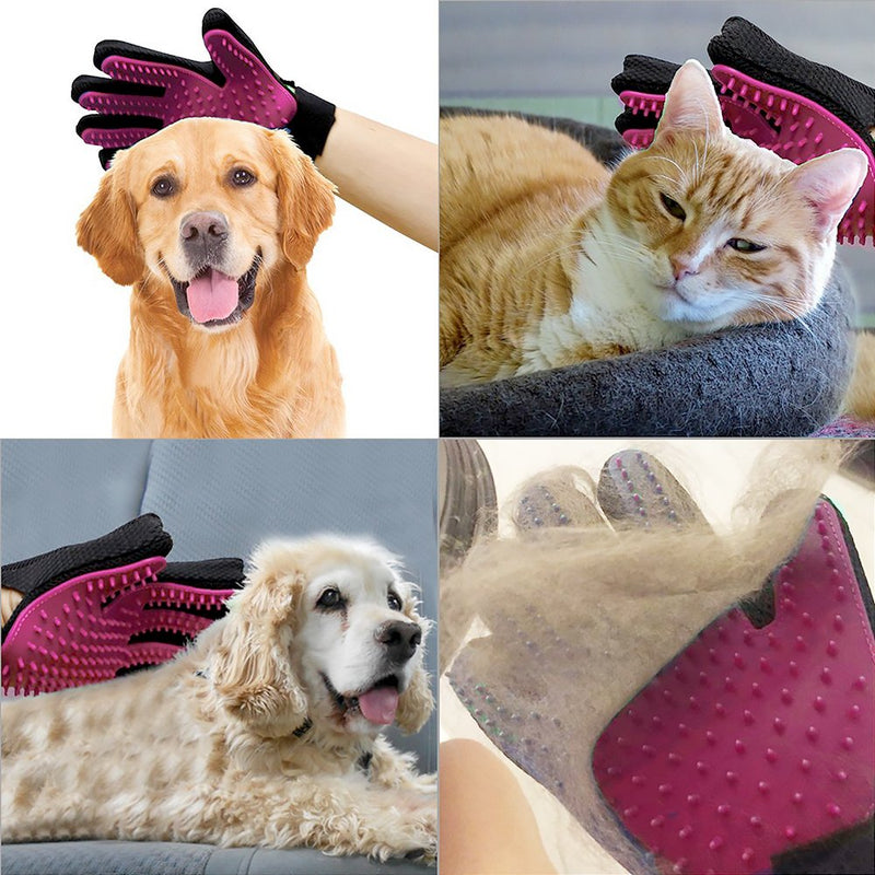 [Australia] - VIZPET Pet Grooming Glove - Dog Brush Deshedding Glove Pet Hair Remover Pet Mitt Massage Tool for Dogs,Cats,Small Animals Pink 