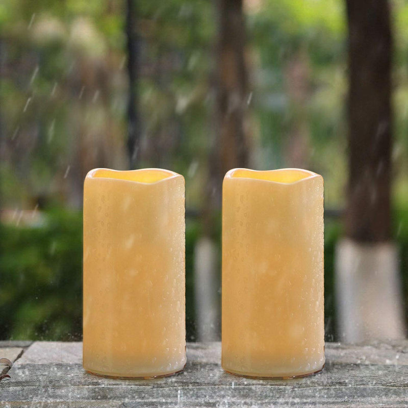 Amagic 3" x 6" Outdoor Waterproof Flameless Candles - Battery Operated LED Pillar Candles with Remote Control and Timers, Ivory, Plastic, Set of 6 - PawsPlanet Australia