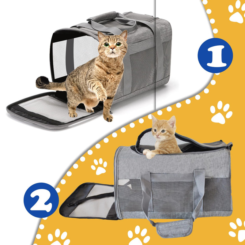 MUYG Travel Carrier for Cats,Cat Soft-Sided Carriers Collapsible Ventilated Breathable Puppy Carrier for Small Dogs Airline Approved Cats Carrier for Small Medium Cat Dog Puppies Under to 15 Lb(Grey) - PawsPlanet Australia