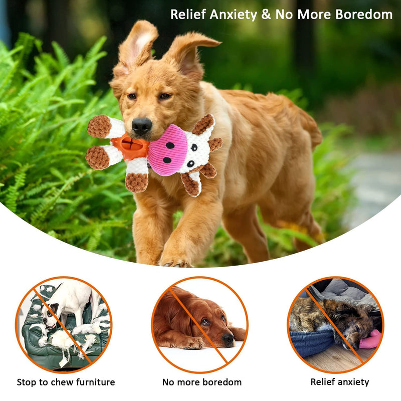 Sqinor Dog Toy Plush Squeaky Interactive Stable Toy for Large Small Dogs and Puppies - Cuddly Toy for Dogs (Cow - New) Cow - New - PawsPlanet Australia