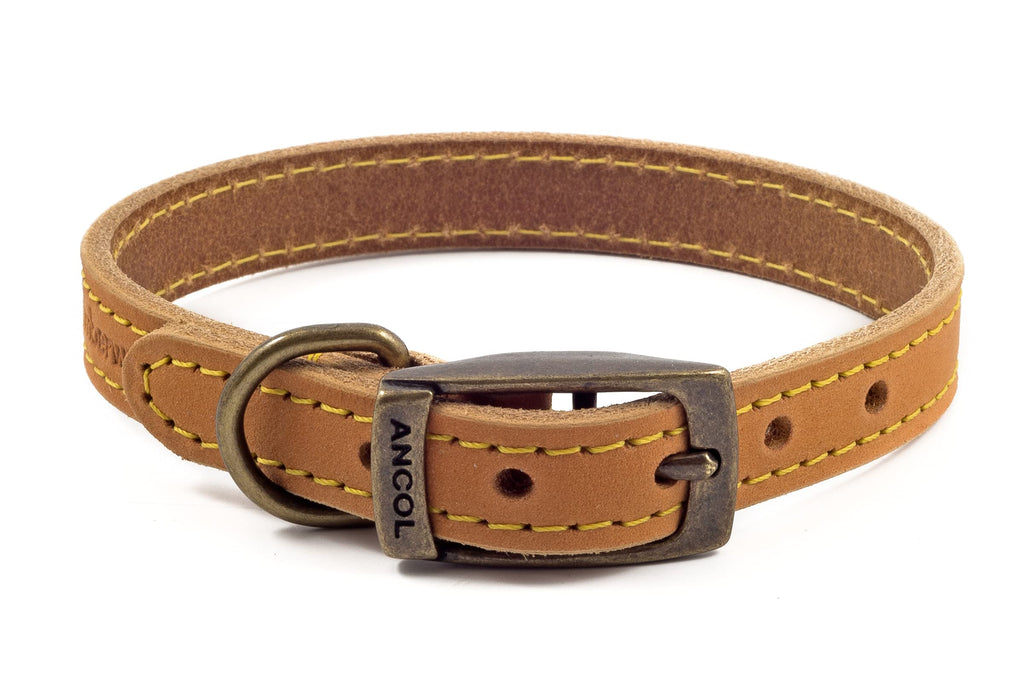 Ancol Timberwolf dog collar, leather, mustard, for neck circumference of 20-26 cm, mustard - PawsPlanet Australia