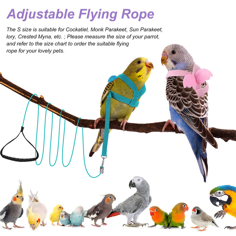 Shappy 4 Pieces Pet Parrot Bird Harness Leash Adjustable Bird Flying Harness Traction Rope with Cute Wing for Parrots Pigeons Budgerigar Lovebird Outdoor Training Toy S Pink, Yellow, Light Purple, Cyan - PawsPlanet Australia