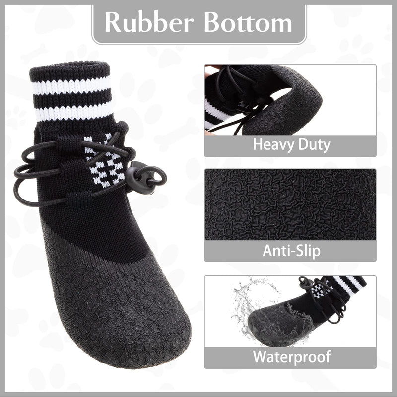PUPTECK Anti Slip Dog Boots 2 Pairs - Adjustable Pet Paw Protector with Waterproof Bottom, Puppy Socks Traction Control for Indoor Hardwood Floor and Outdoor Walking Small - Paw Width 1.7" BlackWhite - PawsPlanet Australia