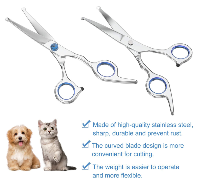 Petsvv 7" Curved Dog Grooming Scissors with Safety Round Tips, Light Weight Professional Pet Grooming Shears Stainless Steel for Dogs Cats Pets Blue - PawsPlanet Australia