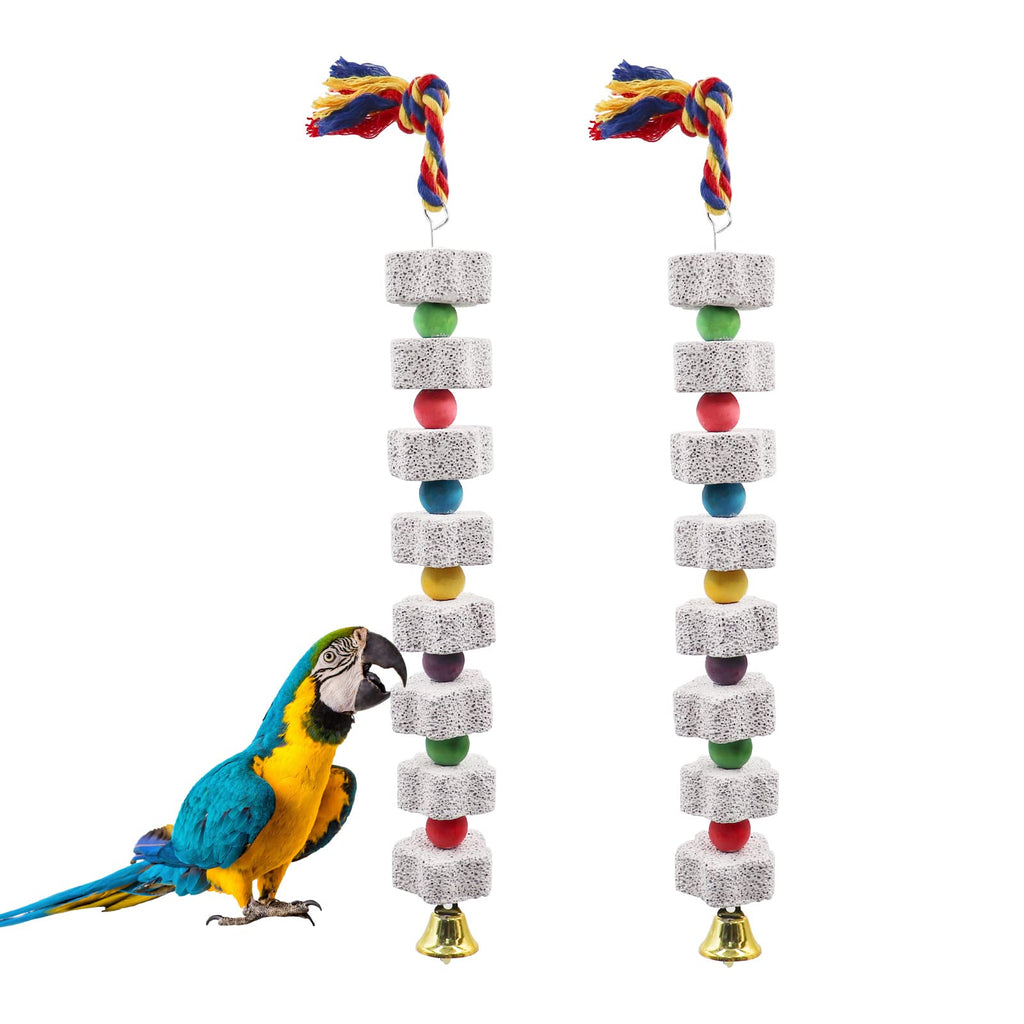 2 Pack Large Bird Chew Toys, Parrot Beak Grinding Calcium Stone with Bells, Bird Cage Accessories, Cage Toys for Cockatiel Parrot Budgies Rat Hamster Chinchilla - PawsPlanet Australia