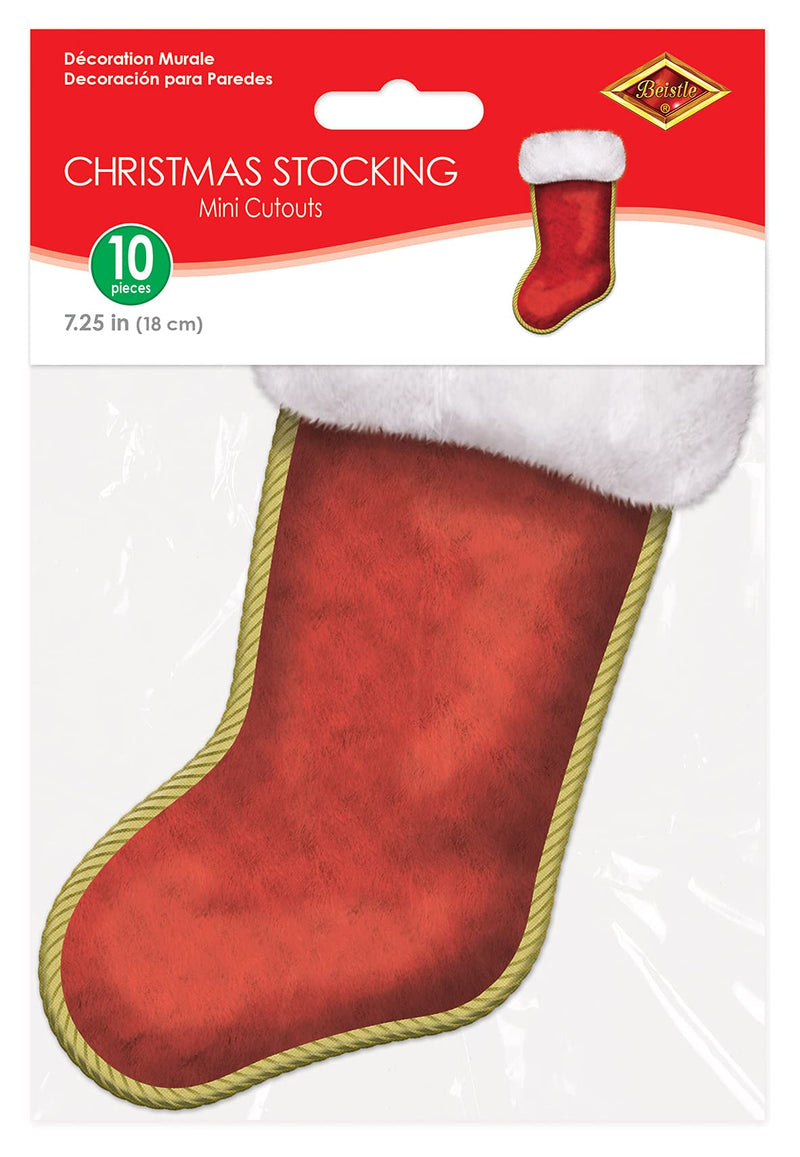 Beistle 10-Pack Mini Christmas Stocking Cutouts, 7-1/4-Inch, Pkg/1, Red/White/Gold 10 piece - PawsPlanet Australia