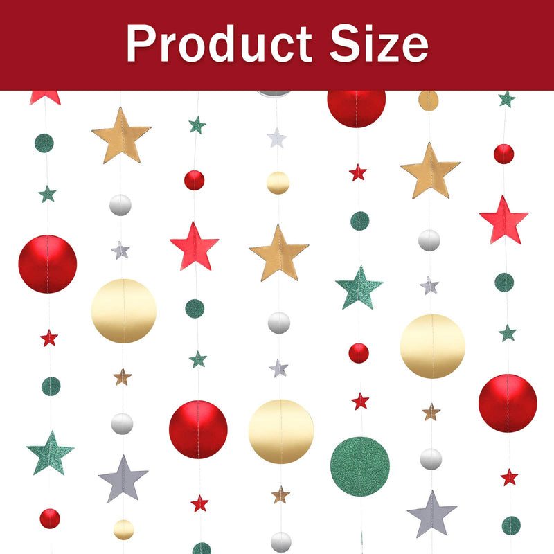 4 Pieces 52.5 Feet Paper Glitter Green Red Circle Dots Star Garland for Xmas Party Hanging Decoration, Christmas Door Banners Christmas Tree Garland New Year Eve Celebration - PawsPlanet Australia