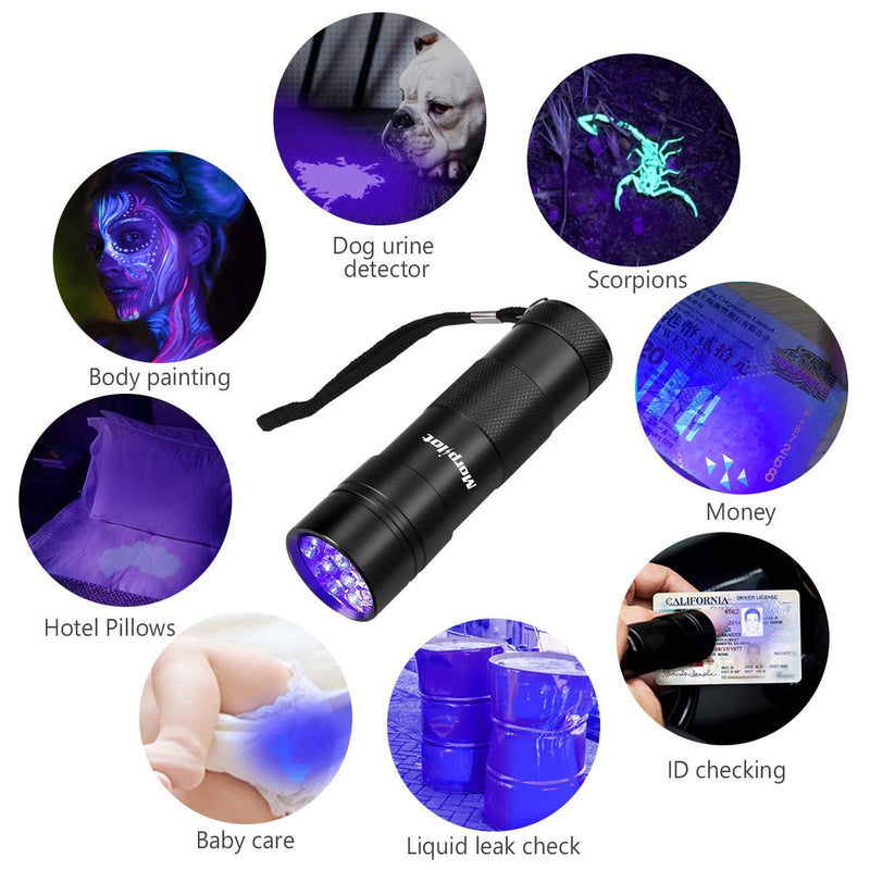 morpilot Black Light, 2 Pcs UV Handheld Blacklight Flashlights 12 Led 395nm Mini Light Torch Detector for Pets Urine and Stains - PawsPlanet Australia