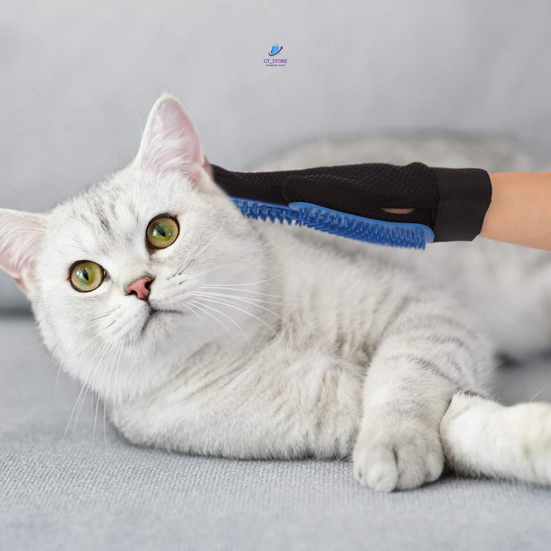 GT_STORE | Cat Glove, Dog Glove, Pet Hair Removal Brush, Pet Hair Removal Glove, Very Soft Massage with Free E-Book - (Blue Left) Blue Left - PawsPlanet Australia