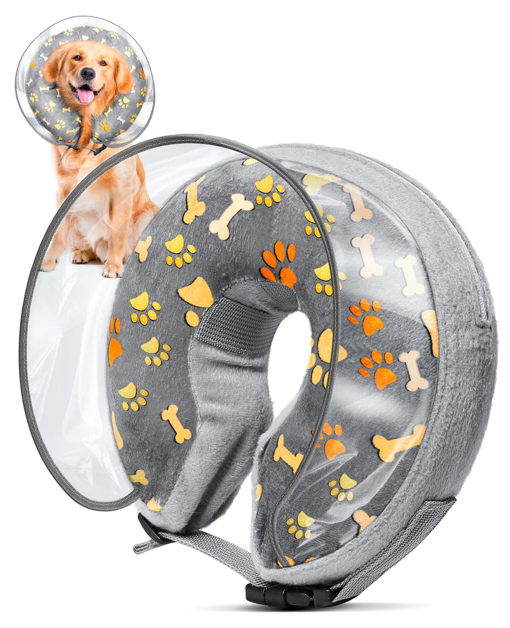 ANZOME Inflatable Neck Brace Dog and Cats After Surgery, Paw Prints Design-M M - PawsPlanet Australia