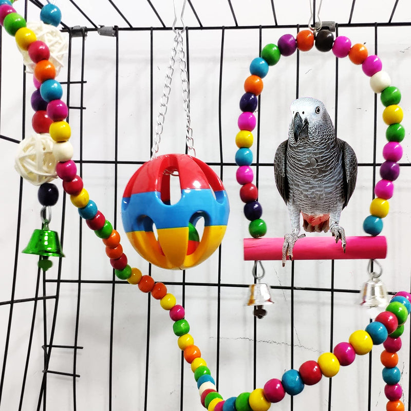 Hamiledyi Bird Parrot Swing Chewing Toy Set 15PCS Wooden Hanging Bell with Hammock Climbing Ladders Colorful Pet Birds Cage Toys for Small Parakeet Cockatiel Conures Finches Budgie Macaws Love Birds - PawsPlanet Australia
