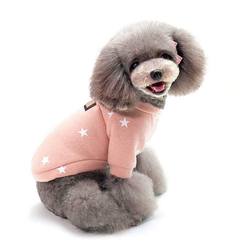 SMALLLEE_LUCKY_STORE Star Print Pet Fleece Sweatshirt Sweater Jacket for Small Dogs Cats Boy Girl Crewneck Soft Warm Winter Coat Puppy Clothes S(Back: 8.0"; Chest: 12.5") baby pink - PawsPlanet Australia