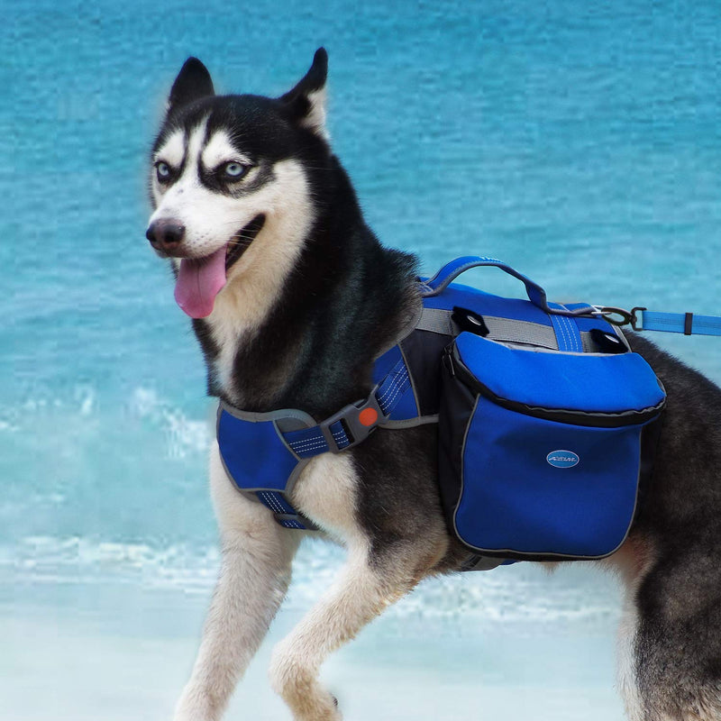 [Australia] - ThinkPet Outdoor Dog Backpack Reflective Saddle Bag - Dog Pack Double Bag for Hound Travel Rucksack for Medium Large Dogs S Light Blue Pack 