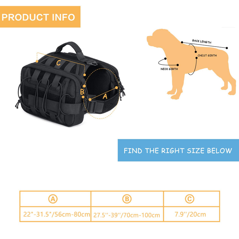 MOSISO Dog Hound Saddle Bag Backpack, Travel Hiking Camping Dogs Backpack Rucksack Breathable Durable Dogs Harness Back Pack for Medium/Large Dog with 2 Zipper Side Pockets & Adjustable Strap, Black - PawsPlanet Australia