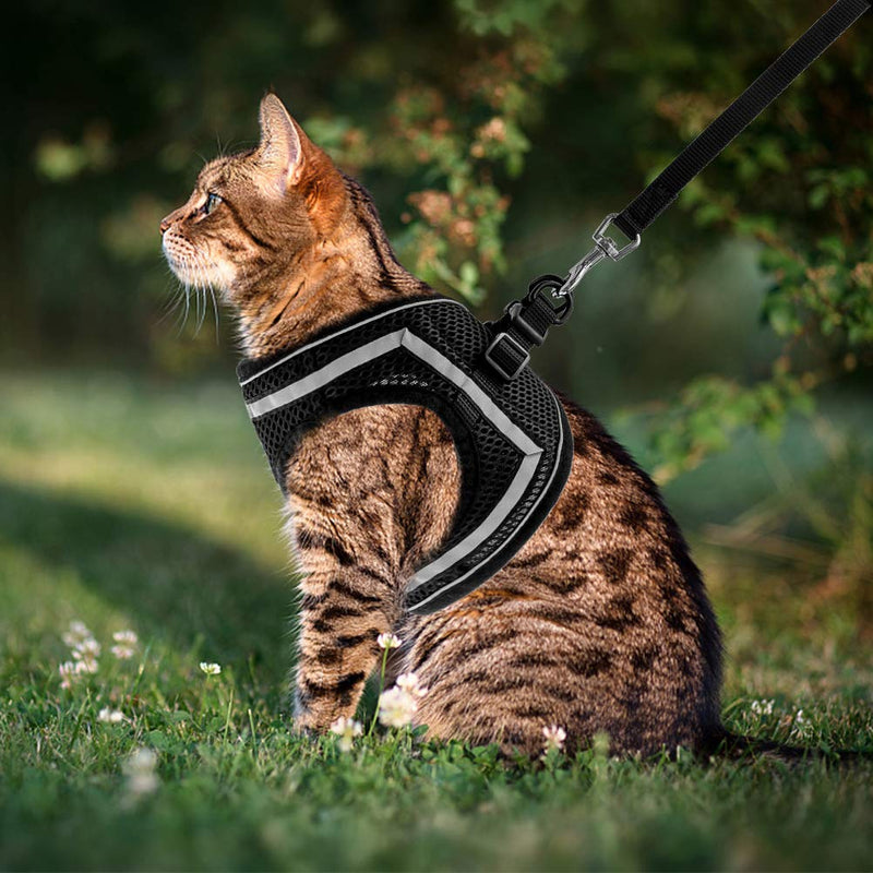 PUPTECK Breathable Cat Harness and Leash Set - Escape Proof Cat Vest Harness, Reflective Adjustable Soft Mesh Kitty Puppy Harness, Easy Control for Outdoor Walking L: chest girth: 16 - 18 in Black - PawsPlanet Australia