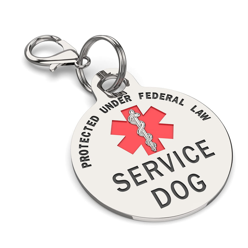 K9King Service Dog Tag Double Sided Federal Protection with Red Medical Alert Symbol Pet ID Tags Easily Attach to Collar Harness Vest Dog Service Tag Small Breeds - 0.999" Inch Diameter - PawsPlanet Australia