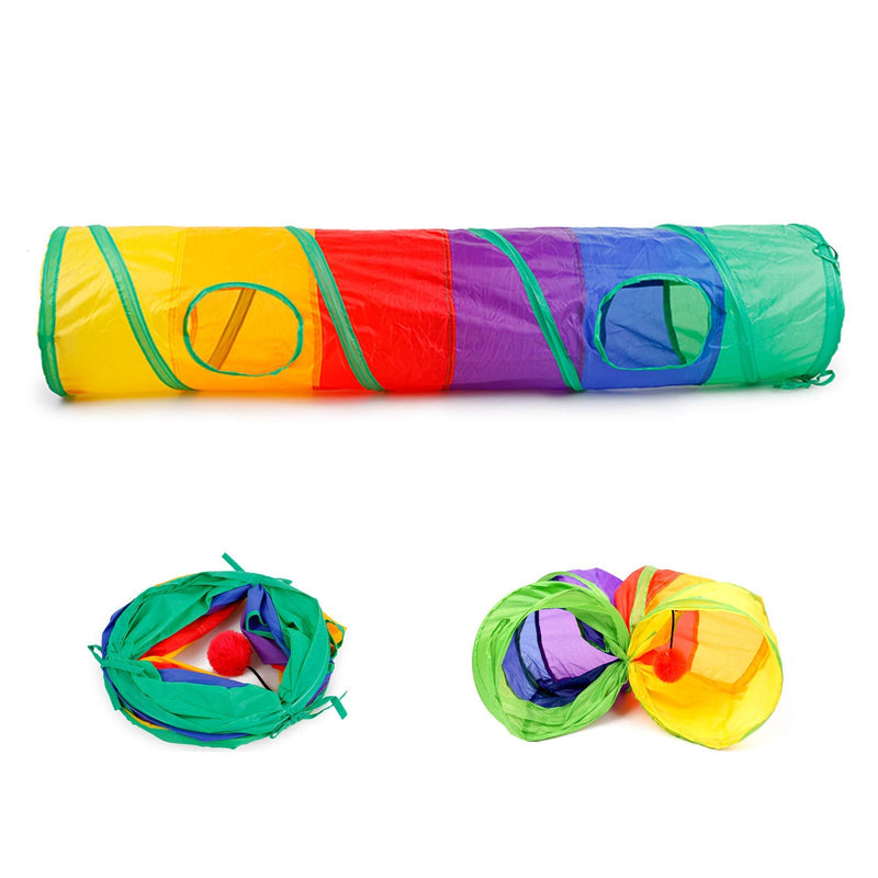 Collapsible Rainbow Cat Tunnel with Play Ball for Indoor Cats, Interactive Cat Tube Toy Foldable Pop-up Pet Tube with 2 Holes and Play Ball, Best pet tunnel for Kitten, Puppy ,Rabbit and Small Animal - PawsPlanet Australia