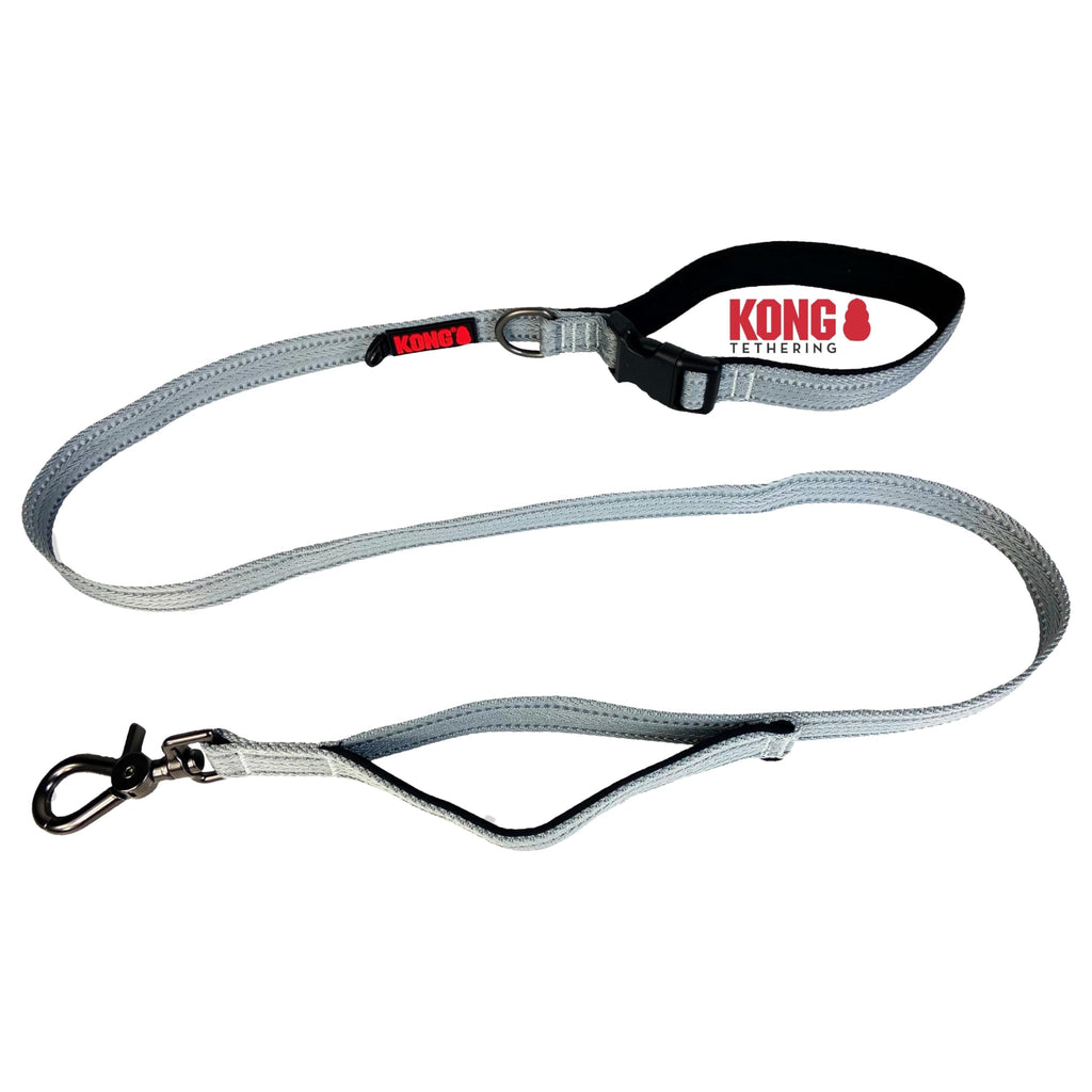 KONG traffic-safe dog leash I Gray I Dog leash with reflective elements I Leash with two hand loops I Running leash with robust snap hooks I Length 1.5 m I Width 14 mm Size L Large Gray - PawsPlanet Australia