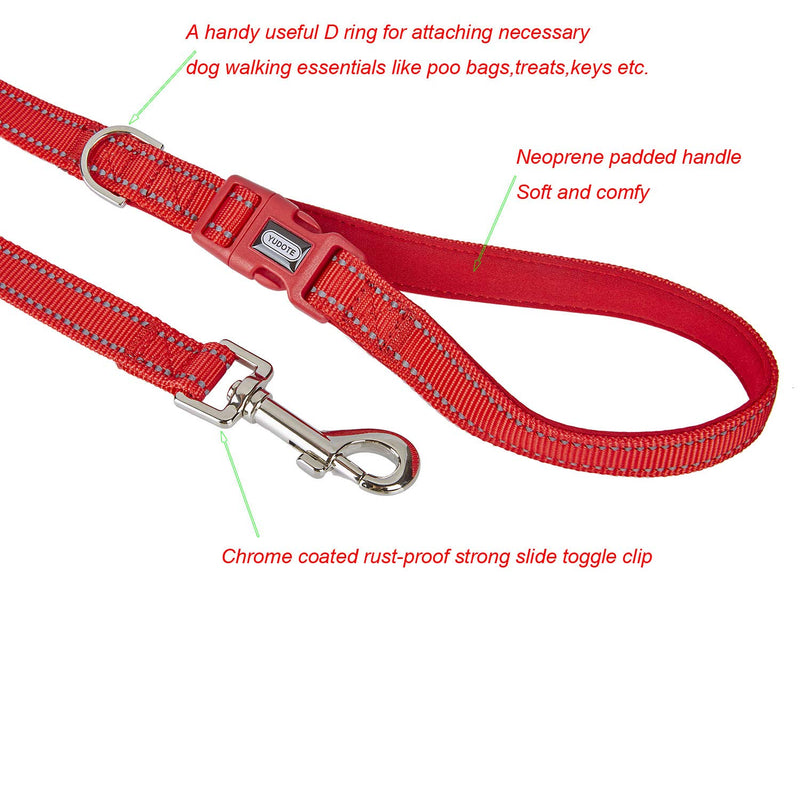 YUDOTE Strong Nylon Dog Lead,Reflective Dog Leash with Soft Comfy Padded Loop Handle,Handy D Ring and Buckle for Daily Walking with Medium Dogs,Red 2cm Wide,120cm Long Red - PawsPlanet Australia