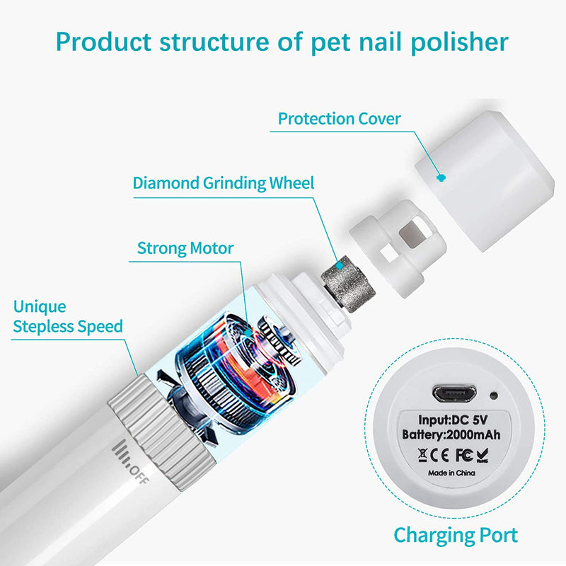 PTN Pet Nail Grinder, Dog Nail Clippers 40dB Quiet with 20H Working Time, Electric Nail Trimmer Pet Claw Trimmer, Painless Paw Claw Care, Rechargeable Grooming Smoothing Tool for Dogs and Cats - PawsPlanet Australia