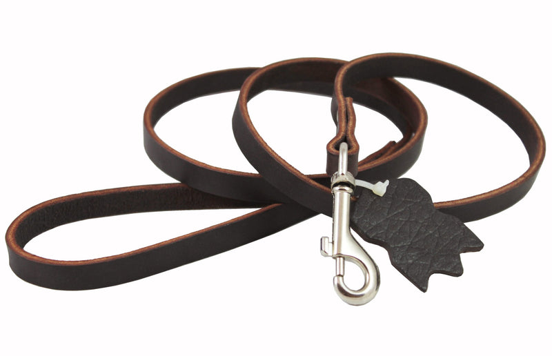 [Australia] - Genuine Leather Classic Dog Leash Brown 1/2" Wide 4 Ft Basset Hound, Collie, Shar-Pei 