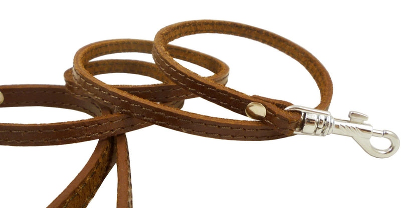 [Australia] - 4' Genuine Leather Classic Dog Leash Brown 3/8" Wide for Smallest Breeds and Young Puppies 