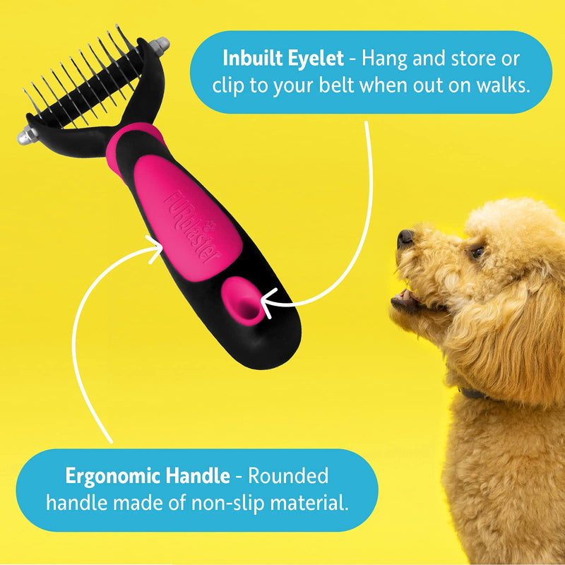 DakPets Cat & Dog Grooming Tool | All-In-One Metal Pet Hair Remover, Undercoat Rake, Dematting Tool, Detangling Comb, Fur Shedding Blade and Grooming Brush | For Medium to Long-Haired Cats and Dogs Hot Pink - PawsPlanet Australia