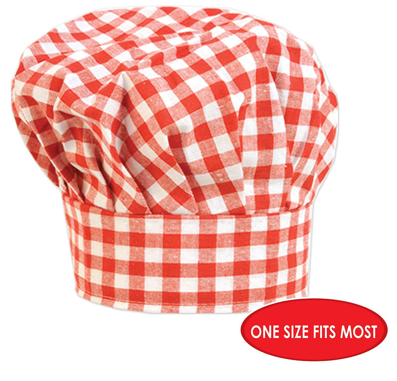 Gingham Fabric Chef's Hat (red) Party Accessory  (1 count) (1/Pkg) - PawsPlanet Australia