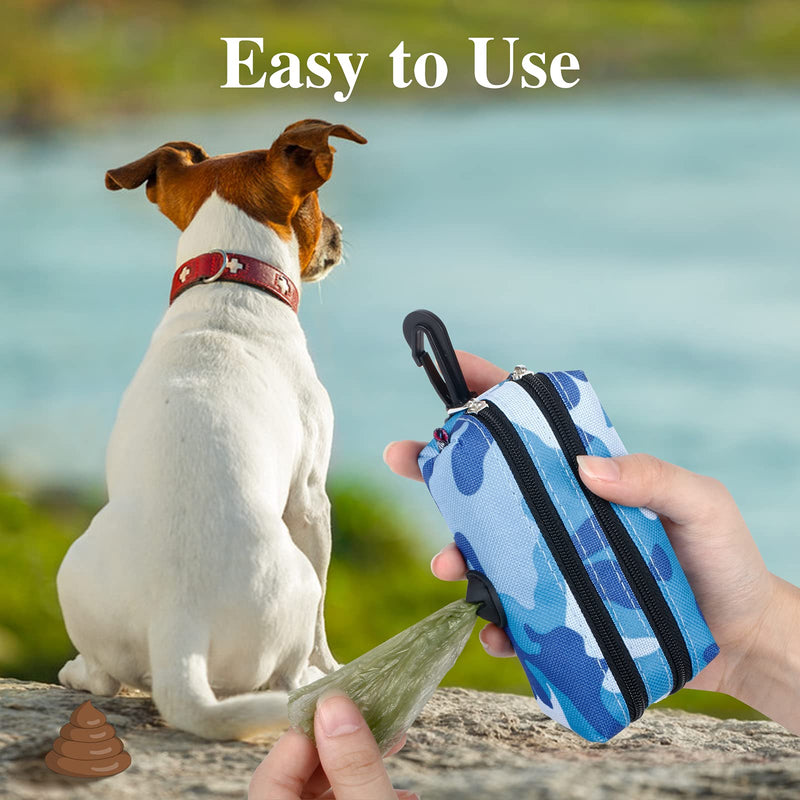 GUSEN 2 Pack Dog Poop Bag Holder for Leash with 2 Zipper - Poop Bag Dispenser, Pet Waste Bag Holder Leash Attachment with 2 Roll Poopy Bags Leak-Proof Dog Waste Bags (Camo(Blue+Green)) Camo(Blue+Green) - PawsPlanet Australia