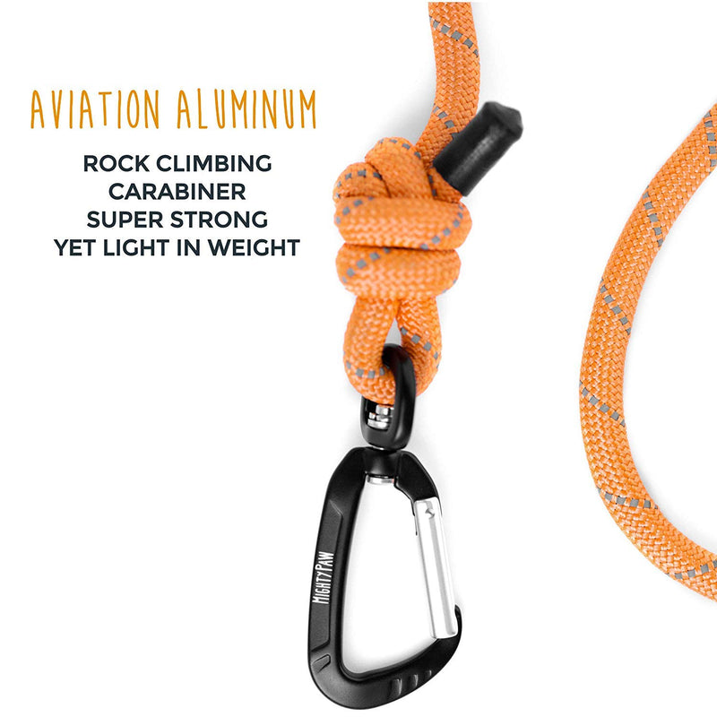 [Australia] - Mighty Paw Rope Dog Leash, Premium Climbers Rope, 6 Foot Long with Reflective Stitching, Climbers Carabiner Clip 6 Feet Orange 